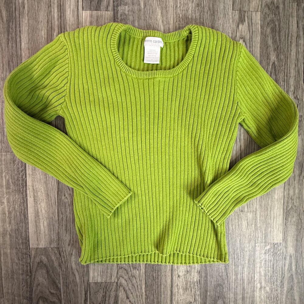 Pierre Cardin Bright Green Ribbed Cotton Sweater Pullover – 100% Cotton